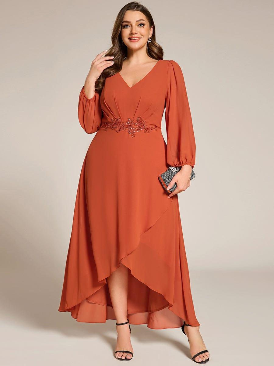ever MARYAM|Plus Size V-Neck Long Sleeves Chiffon Formal Evening Dress with Applique
