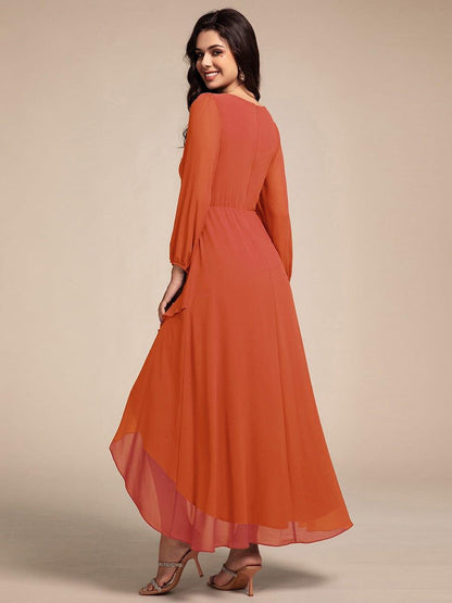 ever MARYAM|Long Lantern Sleeves Waist Applique Chiffon Formal Evening Dress