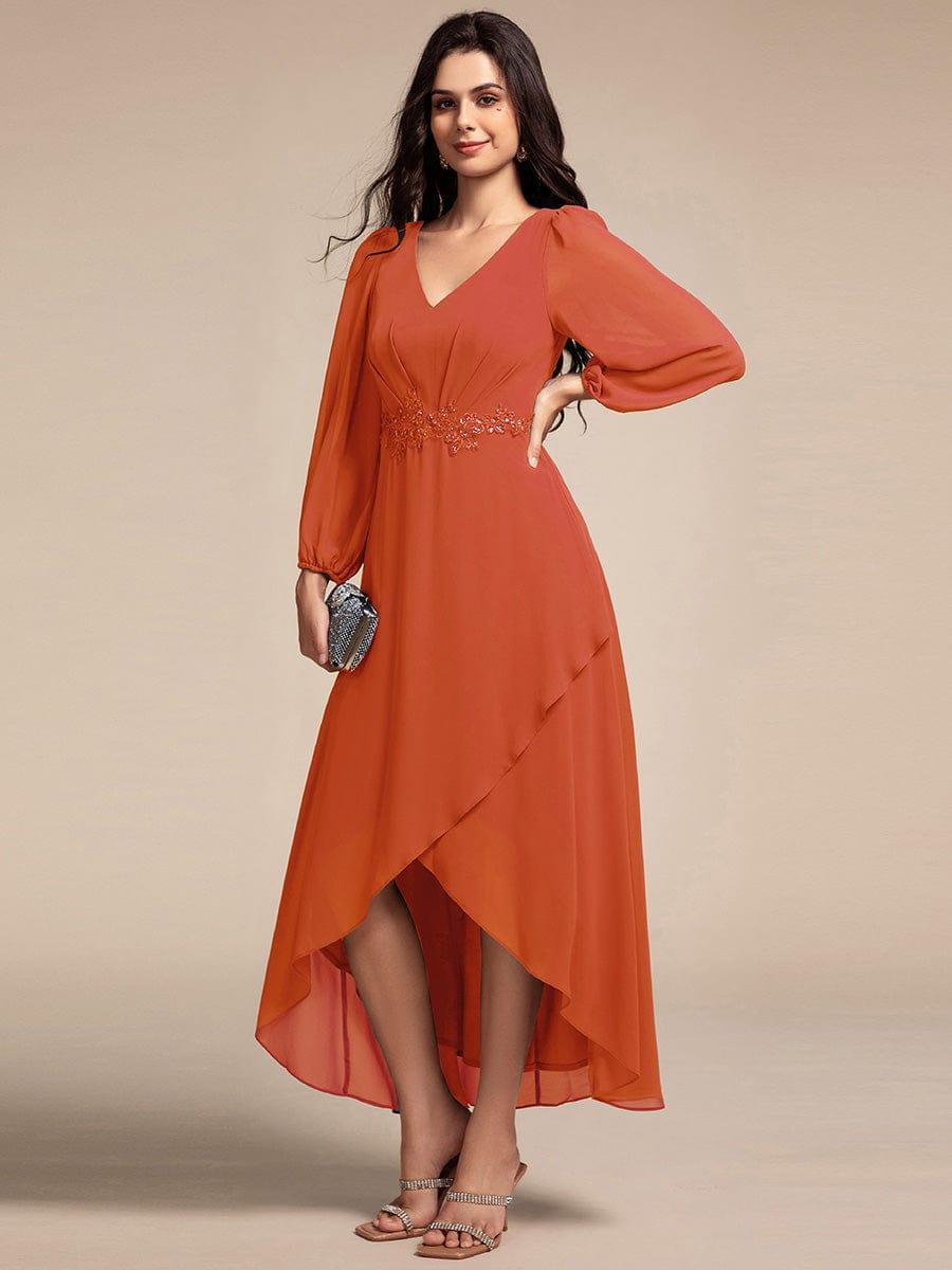 ever MARYAM|Long Lantern Sleeves Waist Applique Chiffon Formal Evening Dress
