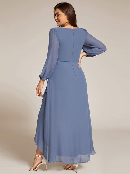 ever MARYAM|Long Lantern Sleeves Waist Applique Chiffon Formal Evening Dress