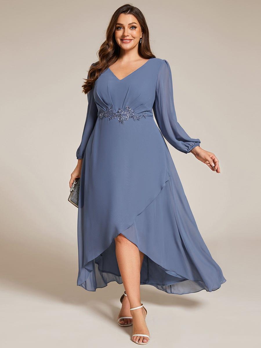 ever MARYAM|Plus Size V-Neck Long Sleeves Chiffon Formal Evening Dress with Applique