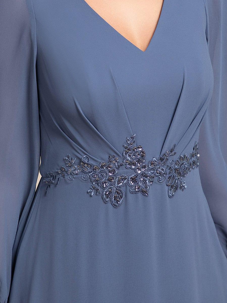 ever MARYAM|Long Lantern Sleeves Waist Applique Chiffon Formal Evening Dress