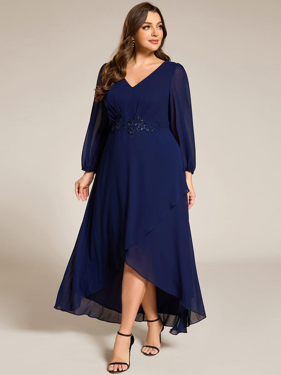 ever MARYAM|Plus Size V-Neck Long Sleeves Chiffon Formal Evening Dress with Applique
