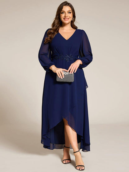 ever MARYAM|Plus Size V-Neck Long Sleeves Chiffon Formal Evening Dress with Applique
