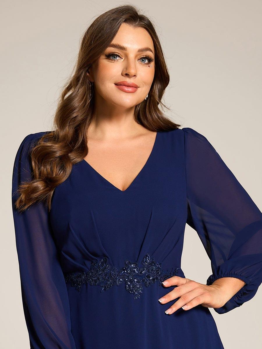 ever MARYAM|Plus Size V-Neck Long Sleeves Chiffon Formal Evening Dress with Applique