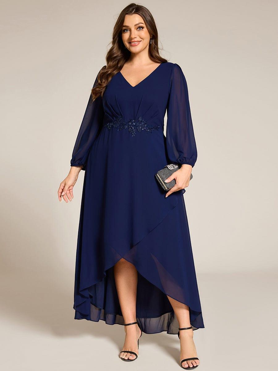 ever MARYAM|Plus Size V-Neck Long Sleeves Chiffon Formal Evening Dress with Applique
