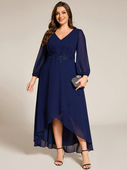 ever MARYAM|Plus Size V-Neck Long Sleeves Chiffon Formal Evening Dress with Applique