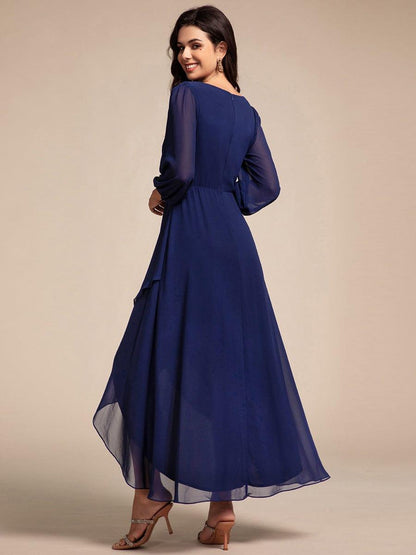 ever MARYAM|Long Lantern Sleeves Waist Applique Chiffon Formal Evening Dress