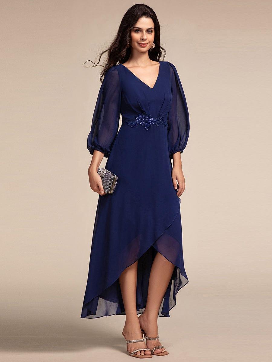 ever MARYAM|Long Lantern Sleeves Waist Applique Chiffon Formal Evening Dress