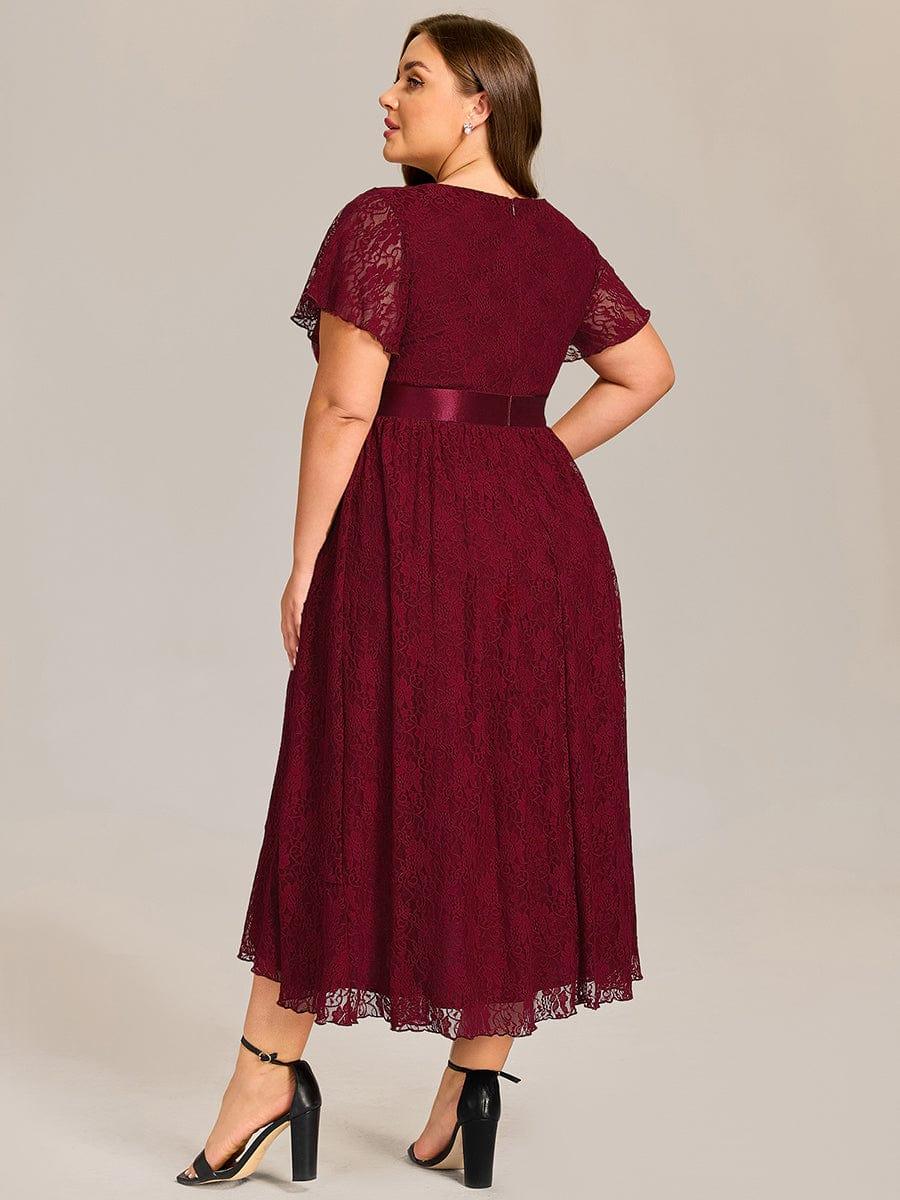 ever SEVYN|Short Sleeve Ruffled Empire Waist Lace Midi Formal Dress