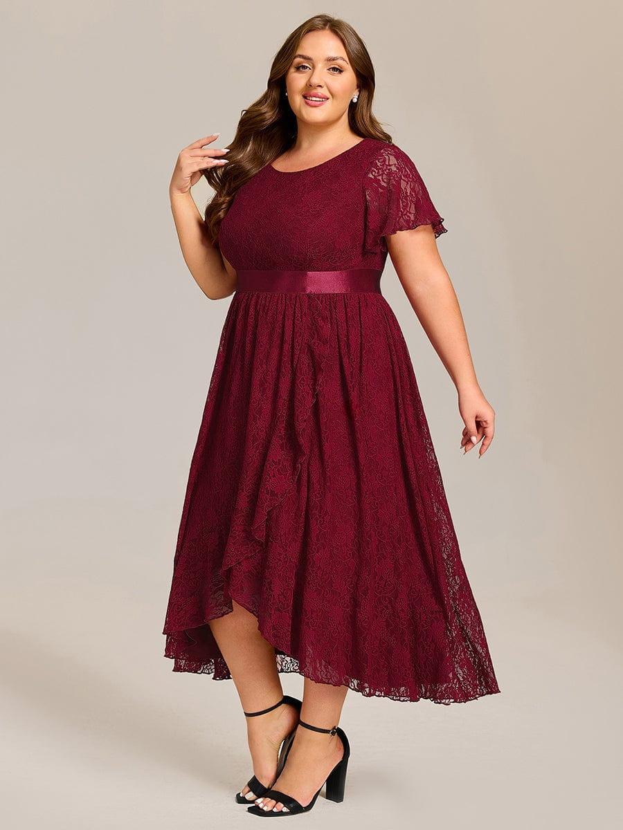ever SEVYN|Short Sleeve Ruffled Empire Waist Lace Midi Formal Dress