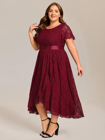 pretty SEVYN|Plus Size Ruffled Sleeve Empire Waist Lace Wedding Guest Dress