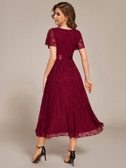 ever SEVYN|Ruffled Sleeve Empire Waist Lace Wedding Guest Dress