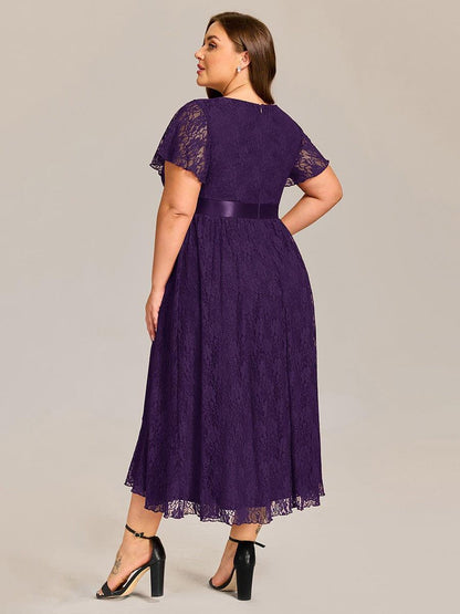 ever SEVYN|Ruffled Sleeve Empire Waist Lace Wedding Guest Dress