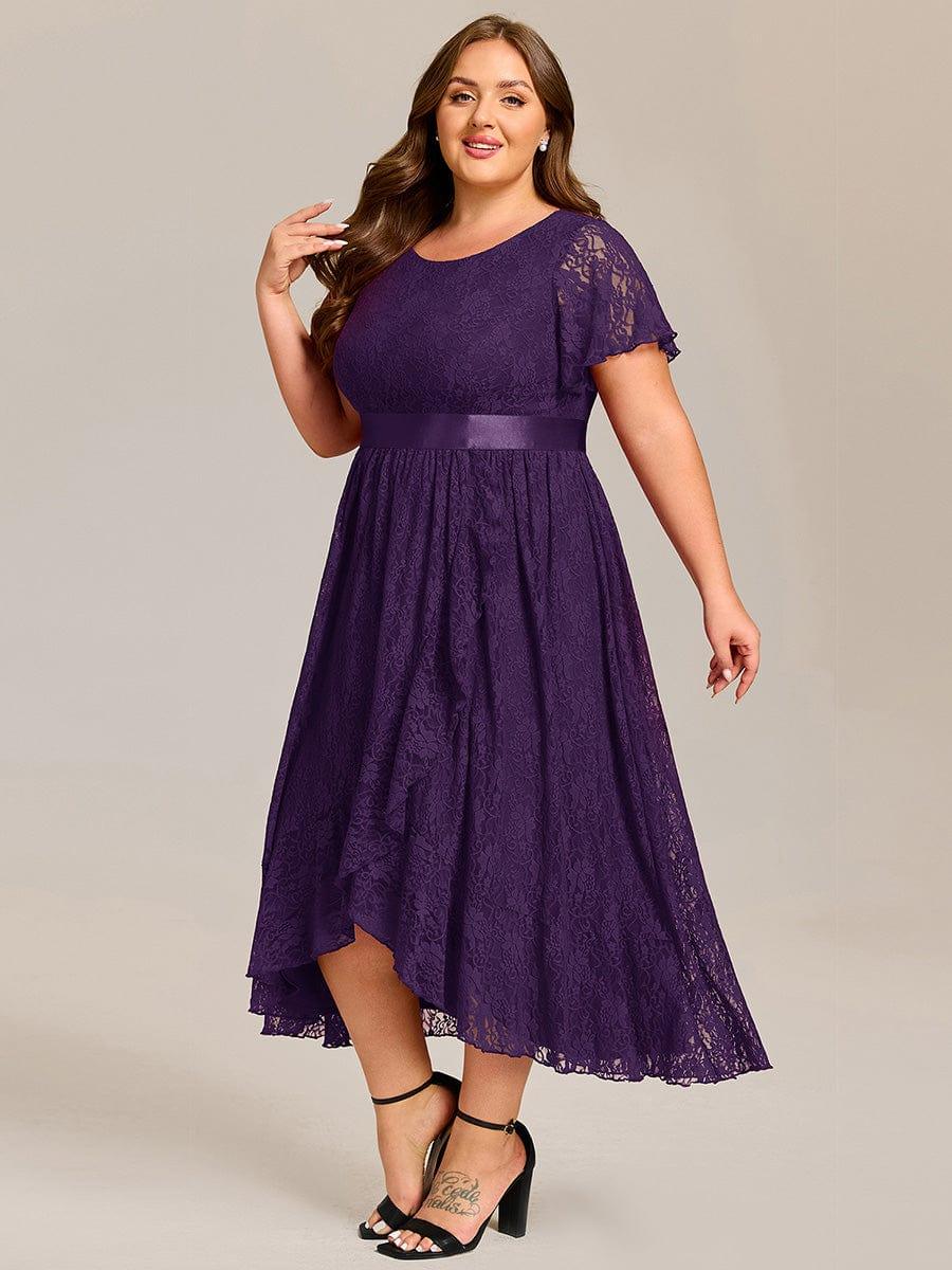 ever SEVYN|Short Sleeve Ruffled Empire Waist Lace Midi Formal Dress
