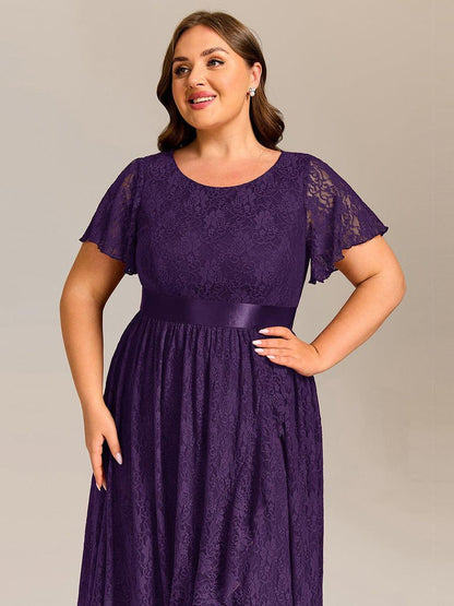 pretty SEVYN|Plus Size Lace Flutter Sleeves Round Neckline Midi Formal Dress