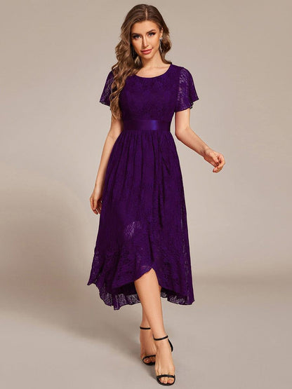 ever SEVYN|Short Sleeve Ruffled Empire Waist Lace Midi Formal Dress