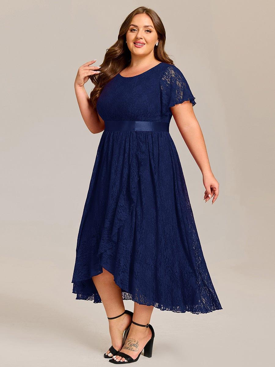 ever SEVYN|Short Sleeve Ruffled Empire Waist Lace Midi Formal Dress