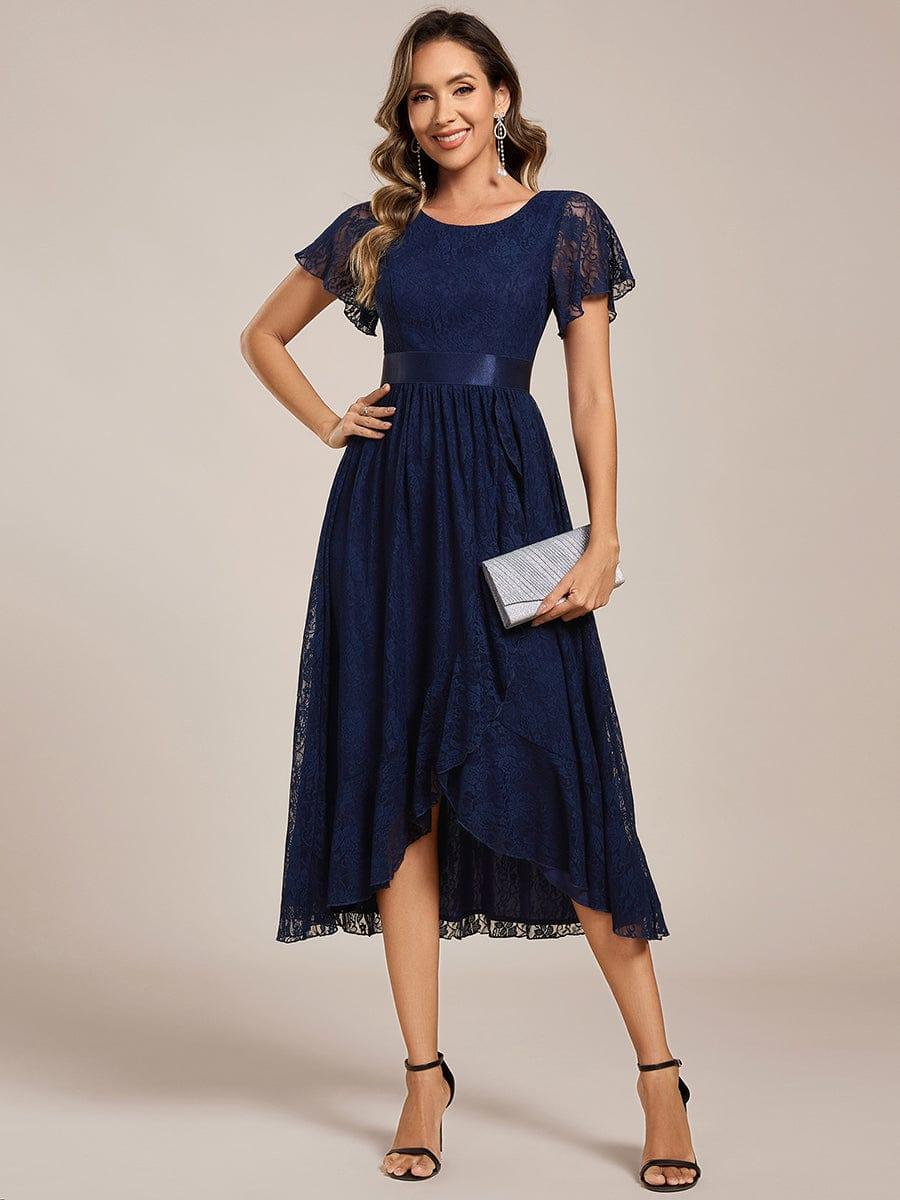 ever SEVYN|Short Sleeve Ruffled Empire Waist Lace Midi Formal Dress