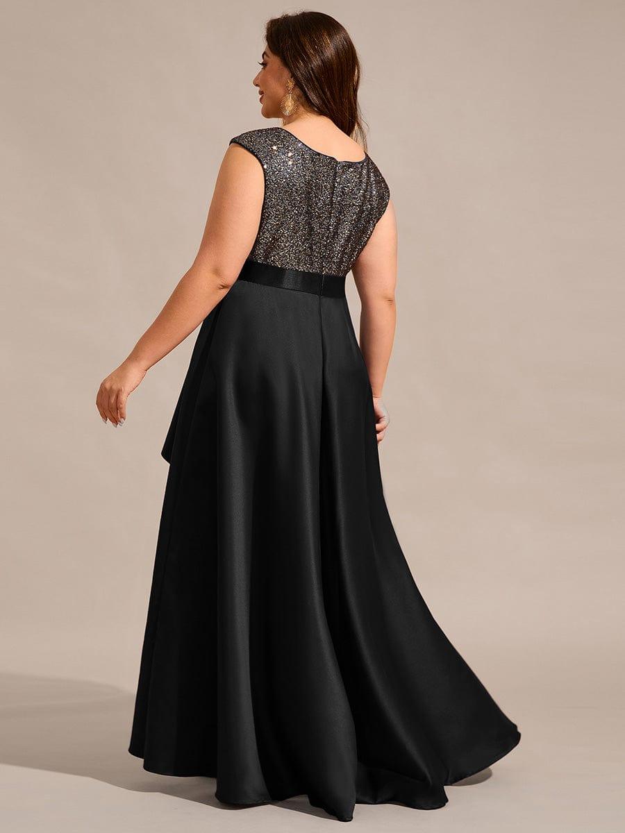 Sleeveless Sequin Top High-Low Formal Evening Dress with Satin