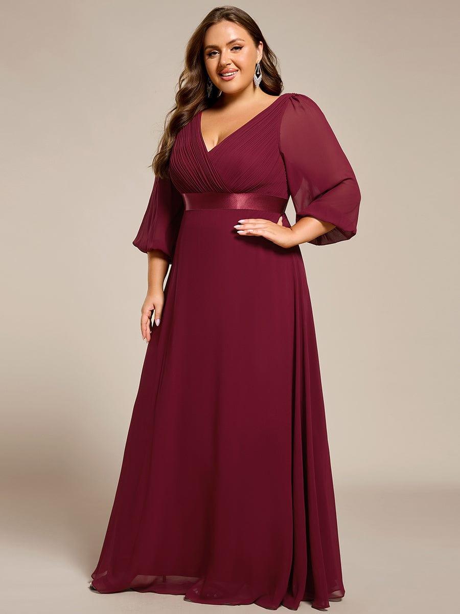 ever OLIVIA|Long Sleeves Chiffon Empire Waist A-Line Maxi Formal Evening Dress