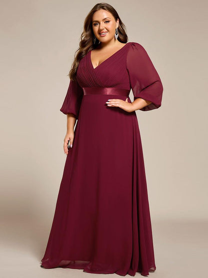 ever OLIVIA|Long Sleeves Chiffon Empire Waist A-Line Maxi Formal Evening Dress
