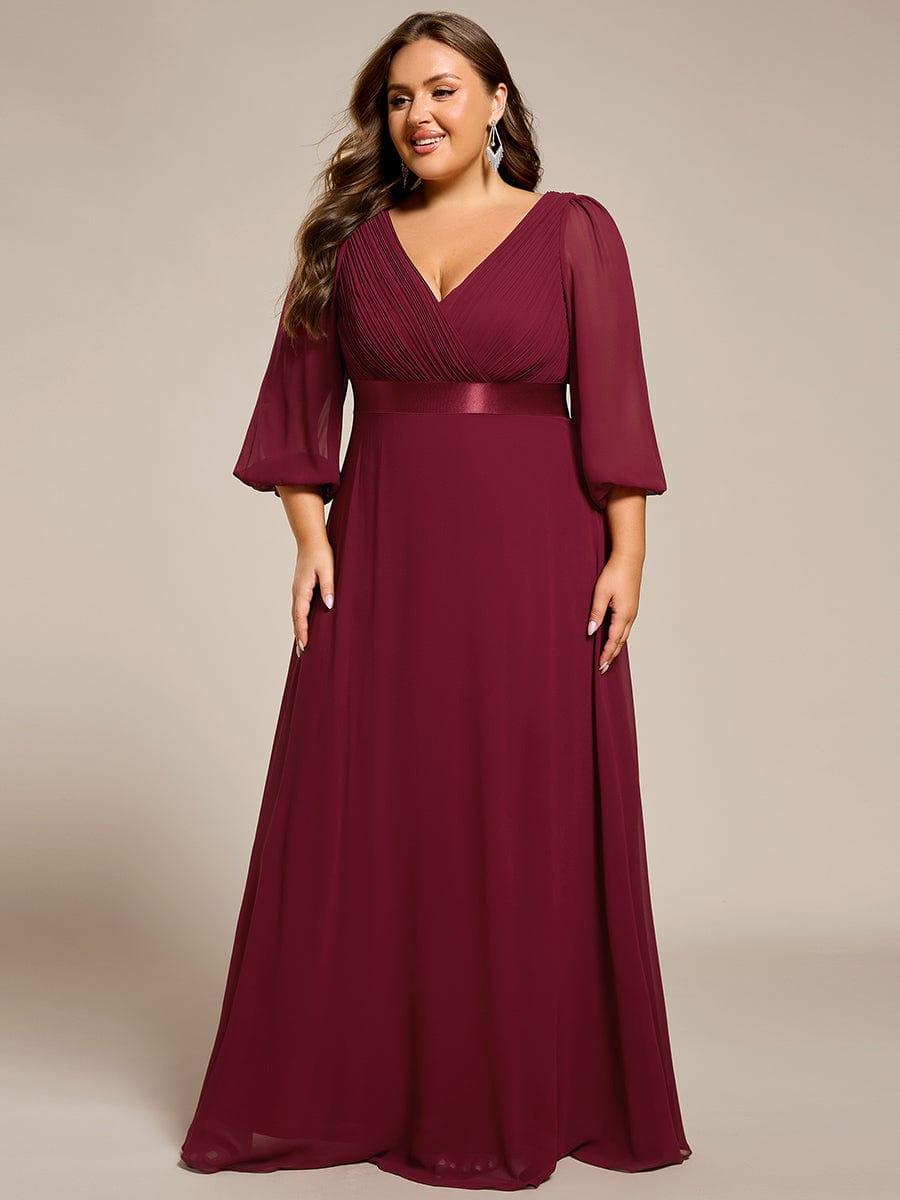 pretty OLIVIA|Plus Size Empire Waist Pleated Chiffon Long Sleeves Formal Evening Dress