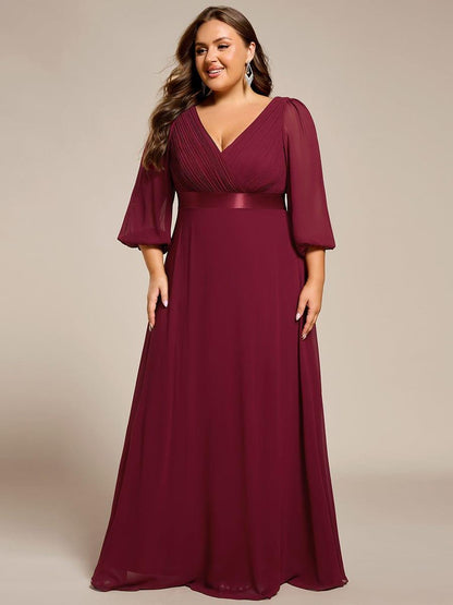 pretty OLIVIA|Plus Size Empire Waist Pleated Chiffon Long Sleeves Formal Evening Dress