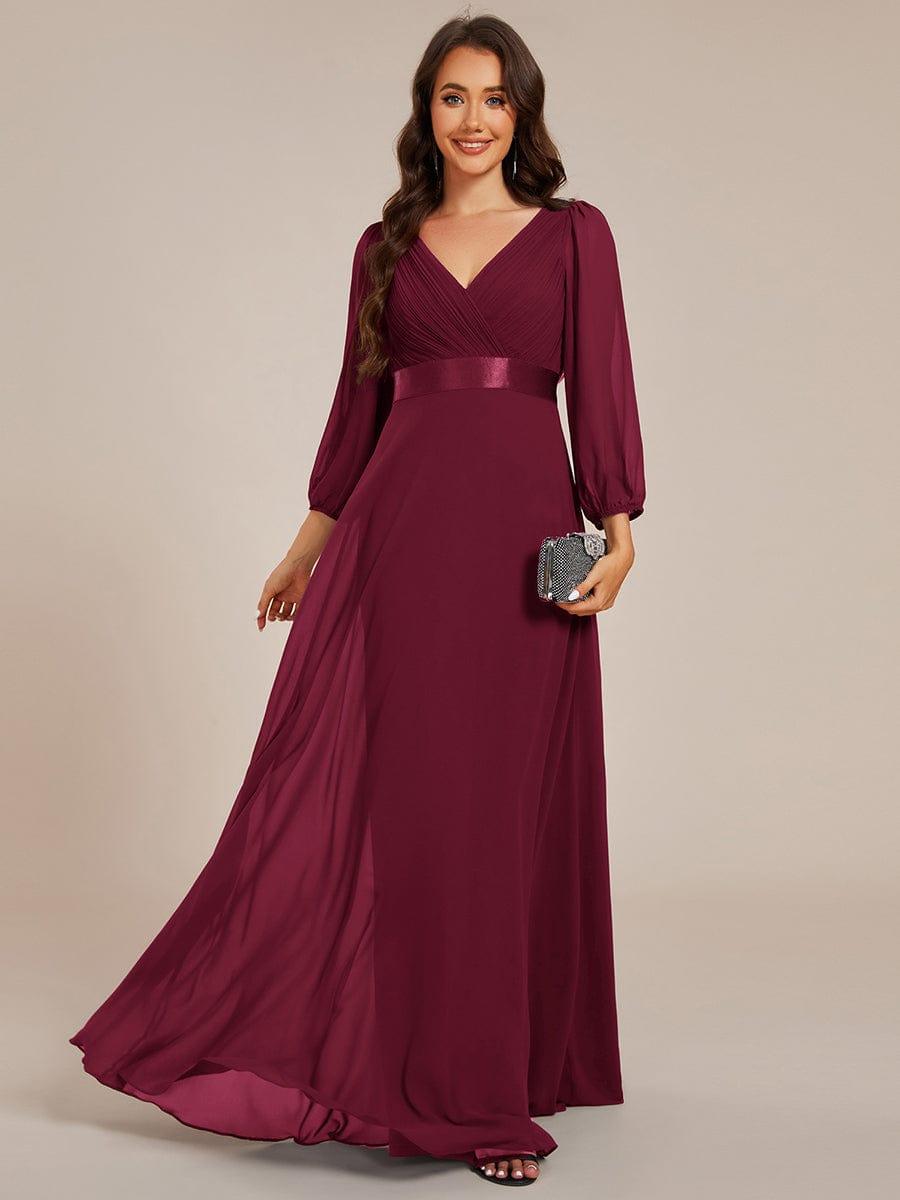 ever OLIVIA|Long Sleeves Chiffon Empire Waist A-Line Maxi Formal Evening Dress