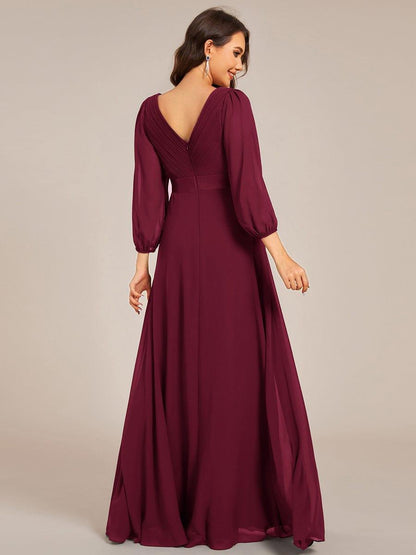 ever OLIVIA|Long Sleeves Chiffon Empire Waist A-Line Maxi Formal Evening Dress