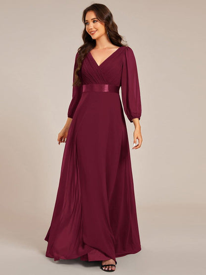 ever OLIVIA|Long Sleeves Chiffon Empire Waist A-Line Maxi Formal Evening Dress