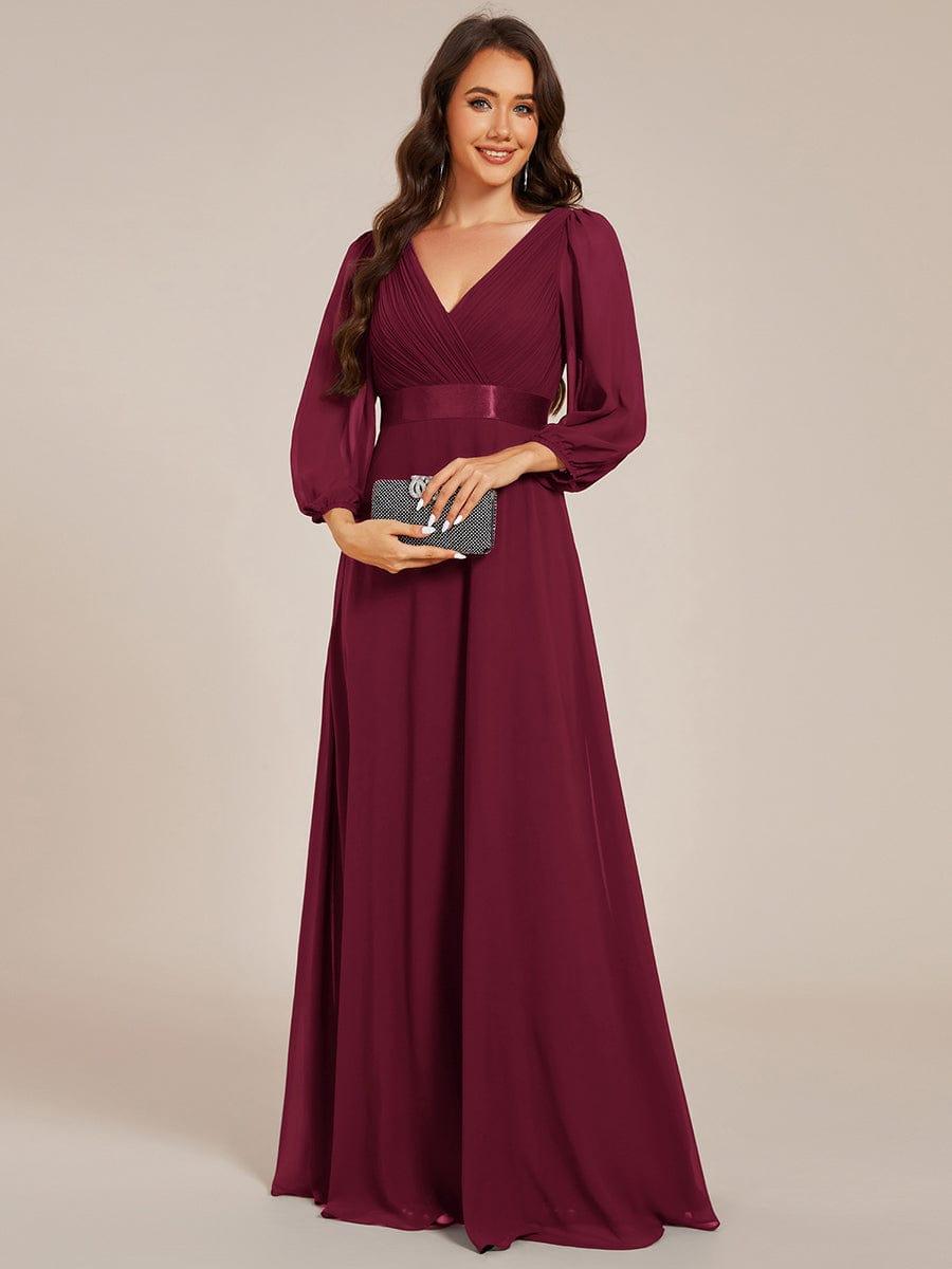 ever OLIVIA|Long Sleeves Chiffon Empire Waist A-Line Maxi Formal Evening Dress