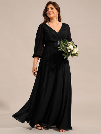 ever OLIVIA|Long Sleeves Chiffon Empire Waist A-Line Maxi Formal Evening Dress
