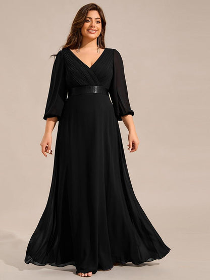 ever OLIVIA|Long Sleeves Chiffon Empire Waist A-Line Maxi Formal Evening Dress