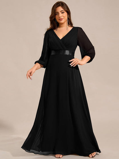pretty OLIVIA|Plus Size Empire Waist Pleated Chiffon Long Sleeves Formal Evening Dress