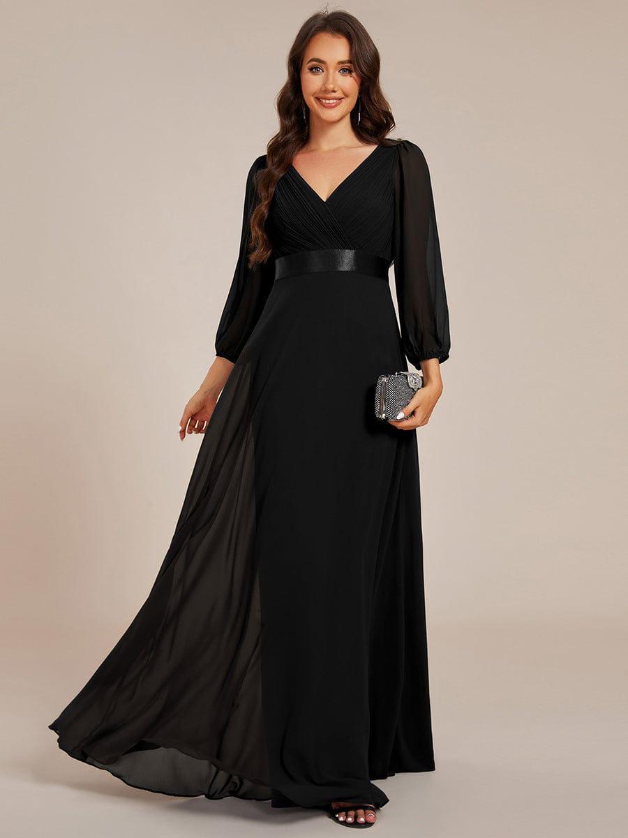 ever OLIVIA|Long Sleeves Chiffon Empire Waist A-Line Maxi Formal Evening Dress