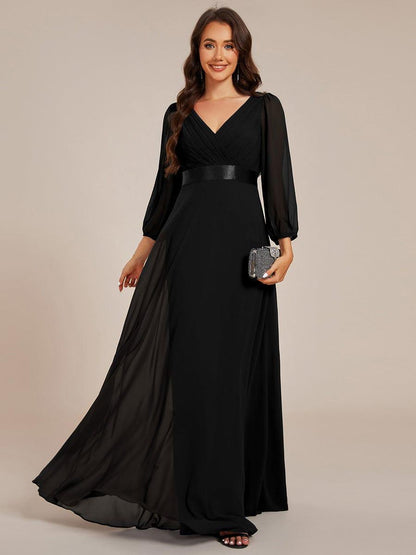 ever OLIVIA|Long Sleeves Chiffon Empire Waist A-Line Maxi Formal Evening Dress