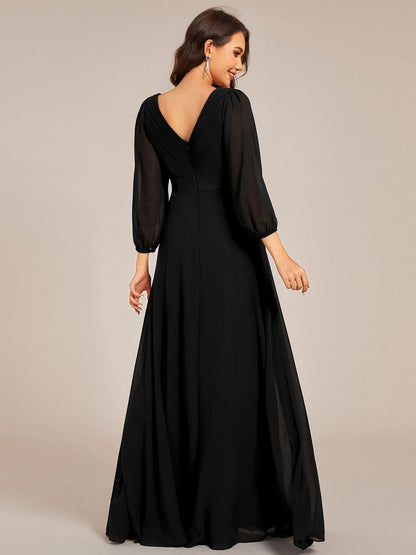 ever OLIVIA|Long Sleeves Chiffon Empire Waist A-Line Maxi Formal Evening Dress