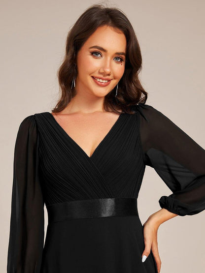 ever OLIVIA|Long Sleeves Chiffon Empire Waist A-Line Maxi Formal Evening Dress