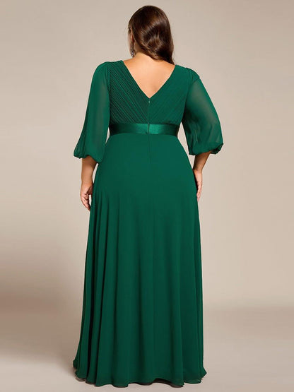 ever OLIVIA|Long Sleeves Chiffon Empire Waist A-Line Maxi Formal Evening Dress