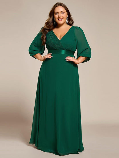ever OLIVIA|Long Sleeves Chiffon Empire Waist A-Line Maxi Formal Evening Dress