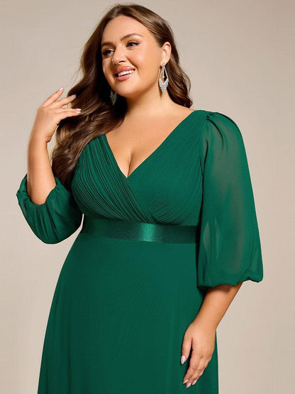 pretty OLIVIA|Plus Size Empire Waist Pleated Chiffon Long Sleeves Formal Evening Dress