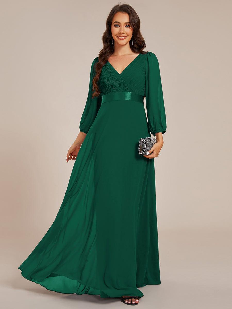 ever OLIVIA|Long Sleeves Chiffon Empire Waist A-Line Maxi Formal Evening Dress