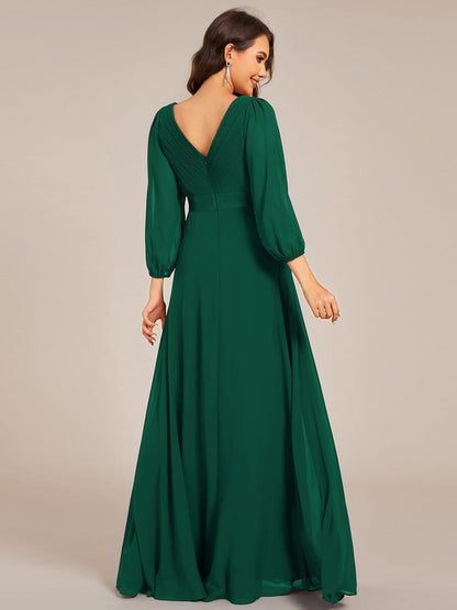 ever OLIVIA|Long Sleeves Chiffon Empire Waist A-Line Maxi Formal Evening Dress