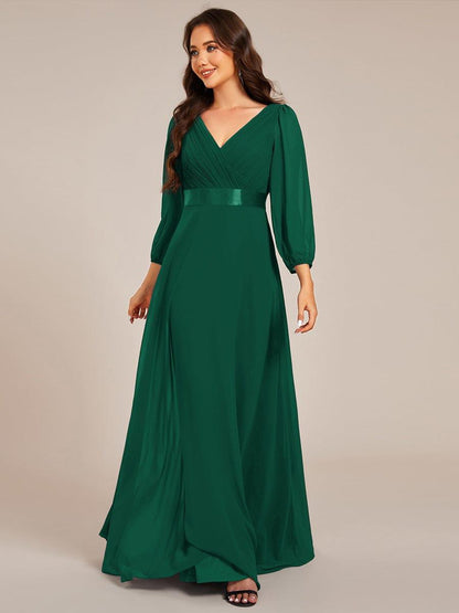 ever OLIVIA|Long Sleeves Chiffon Empire Waist A-Line Maxi Formal Evening Dress