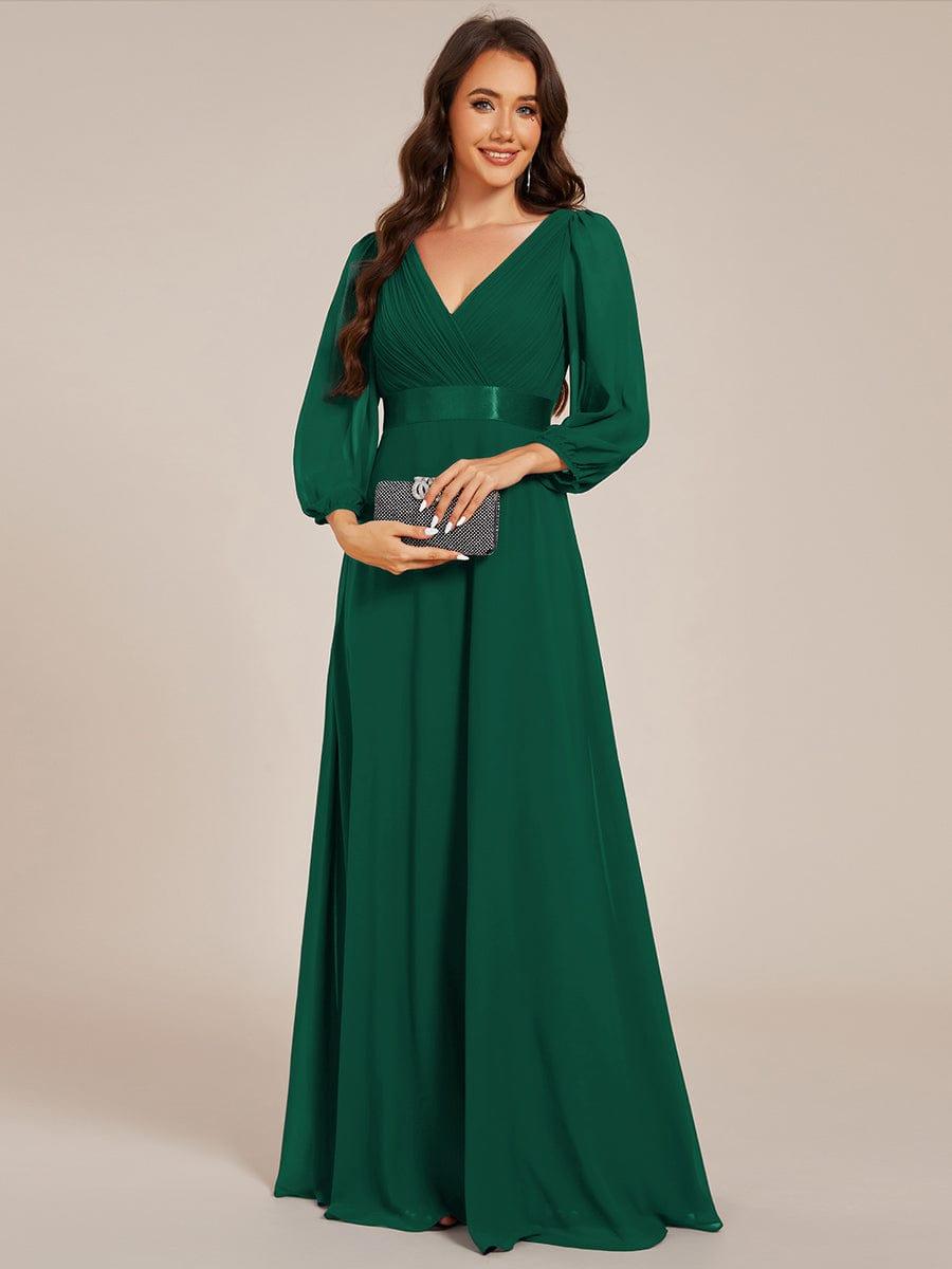 ever OLIVIA|Long Sleeves Chiffon Empire Waist A-Line Maxi Formal Evening Dress