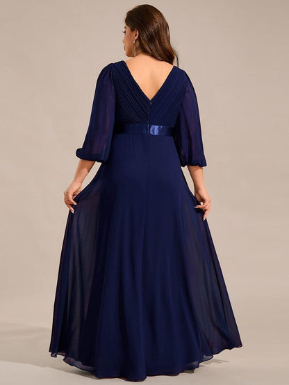 ever OLIVIA|Long Sleeves Chiffon Empire Waist A-Line Maxi Formal Evening Dress