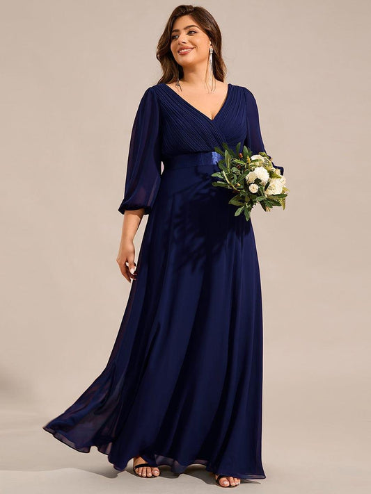 ever OLIVIA|Long Sleeves Chiffon Empire Waist A-Line Maxi Formal Evening Dress
