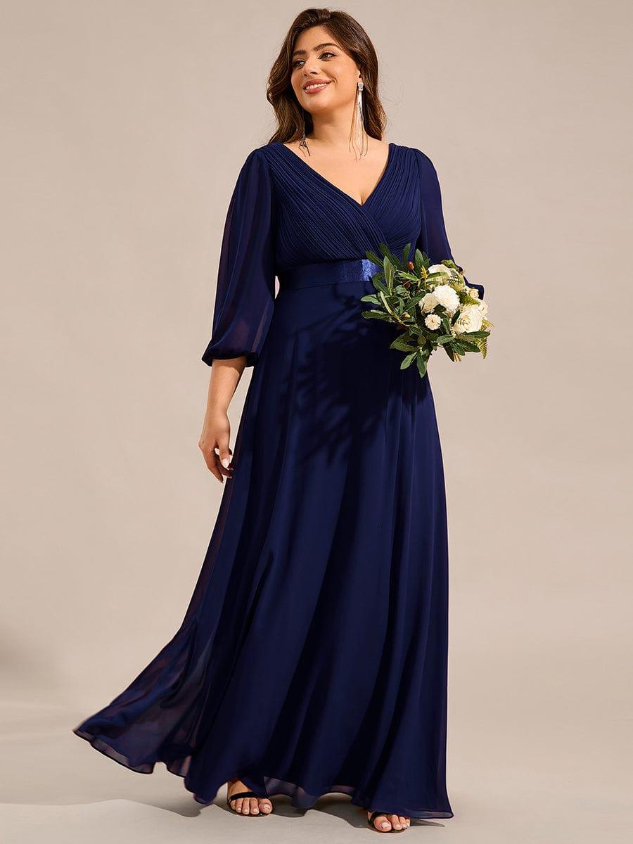 pretty OLIVIA|Plus Size Empire Waist Pleated Chiffon Long Sleeves Formal Evening Dress