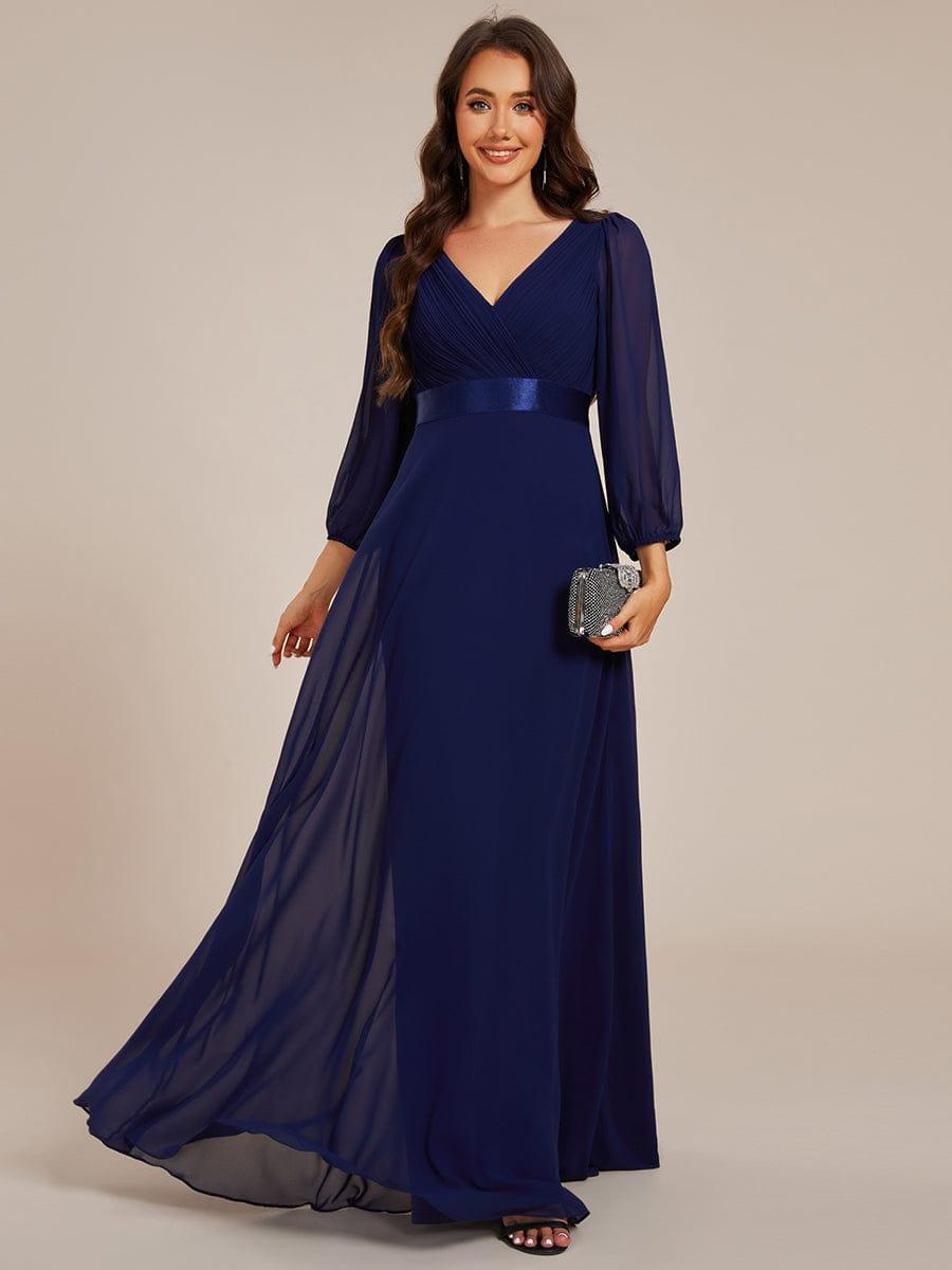 ever OLIVIA|Long Sleeves Chiffon Empire Waist A-Line Maxi Formal Evening Dress